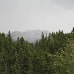 First snow of the season for the area falling on a nearby mountain...in August!