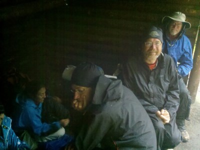 Holed up in a shelter until the rain let up