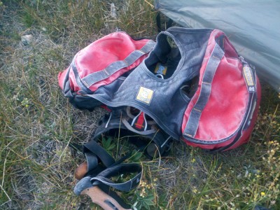 The layer of frost on Cassie's pack in the morning